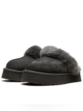 UGG Charcoal Disquette shearling platform slippers 9